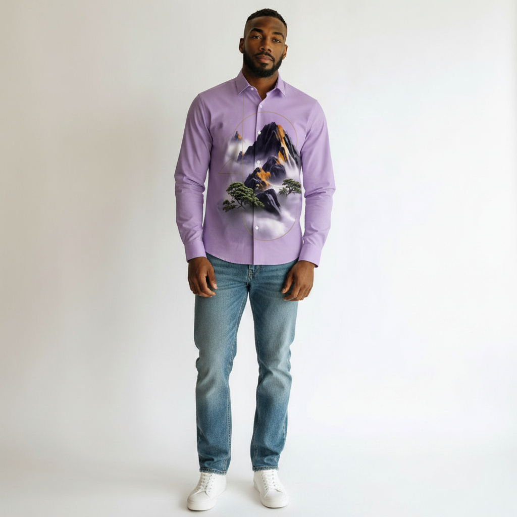 Men's Purple Mountain Graphic Long-Sleeve Shirt