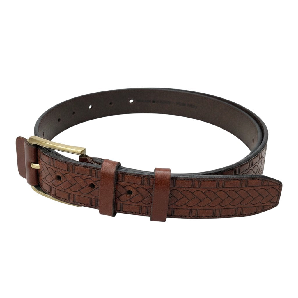 Embossed Patterned Leather Belt Single-Prong Buckle