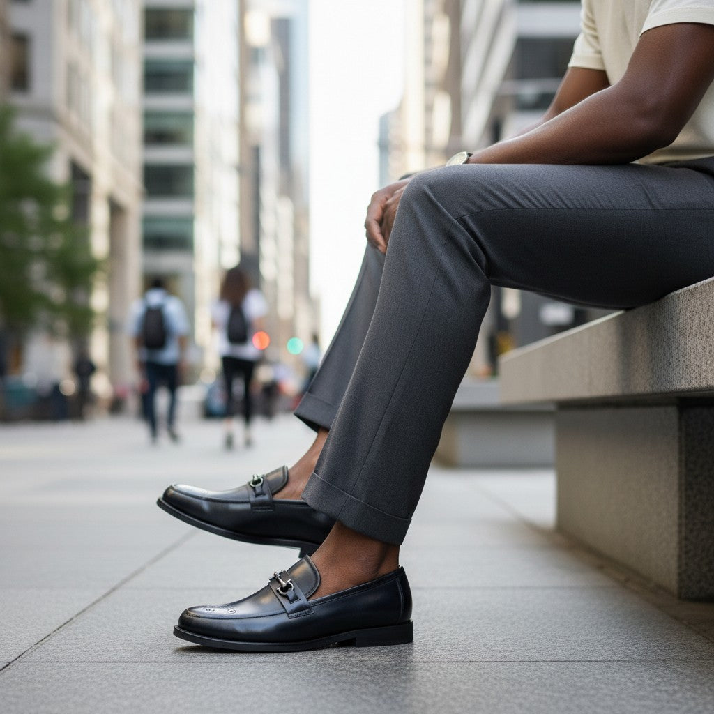 Black Leather Silver Horsebit Brogue Dress Loafer