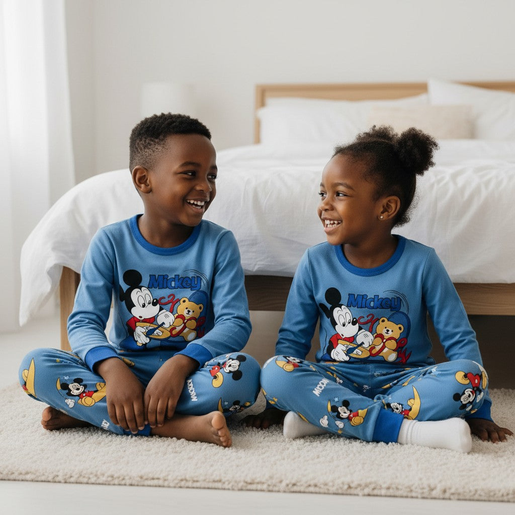 Blue Cartoon Mouse 2-in-1 Children's Pyjama Set For age 1-8years old