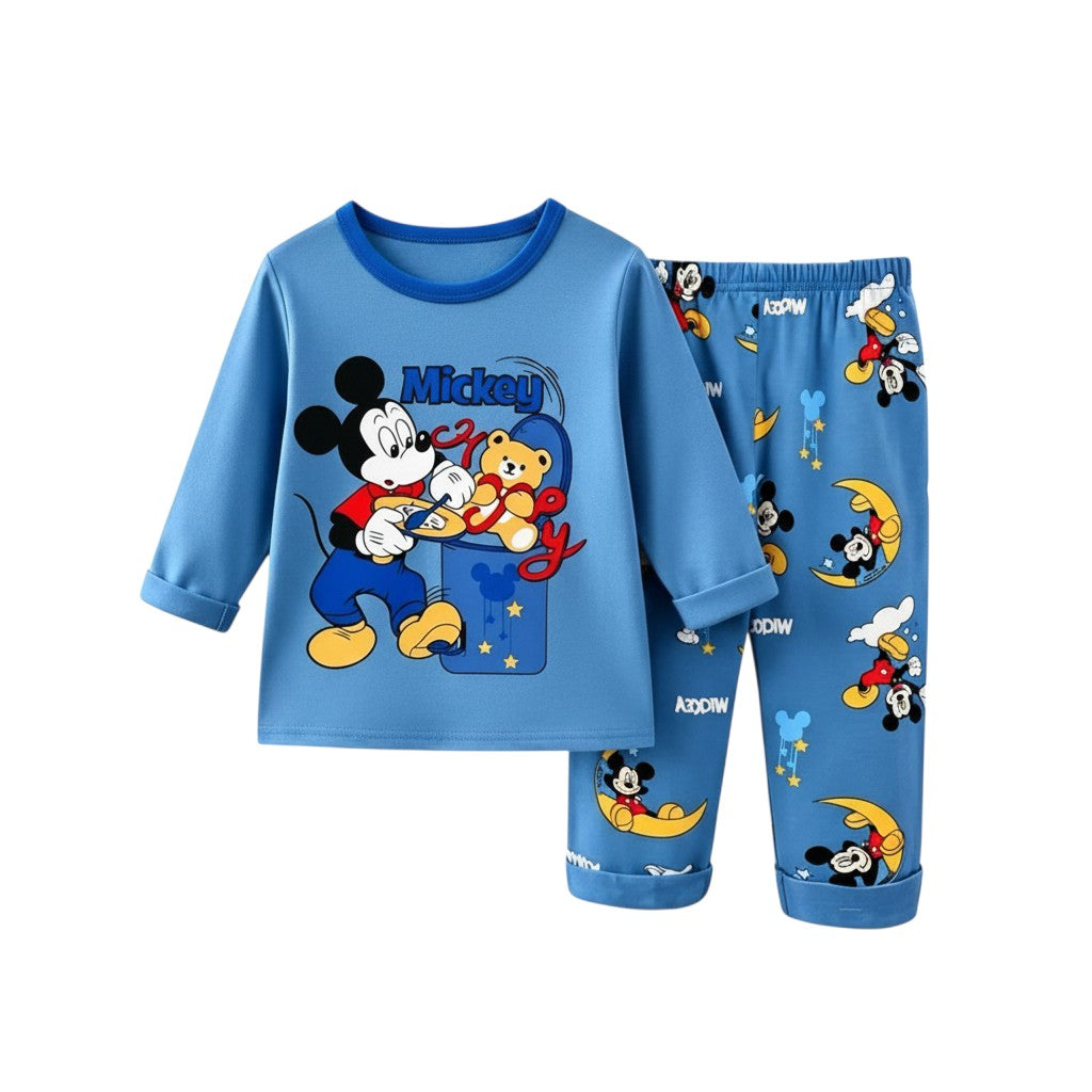 Blue Cartoon Mouse 2-in-1 Children's Pyjama Set For age 1-8years old