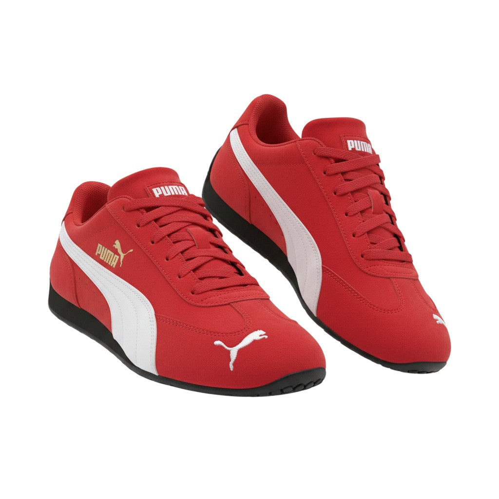 Red Suede Low-Top Sneakers with White Stripe