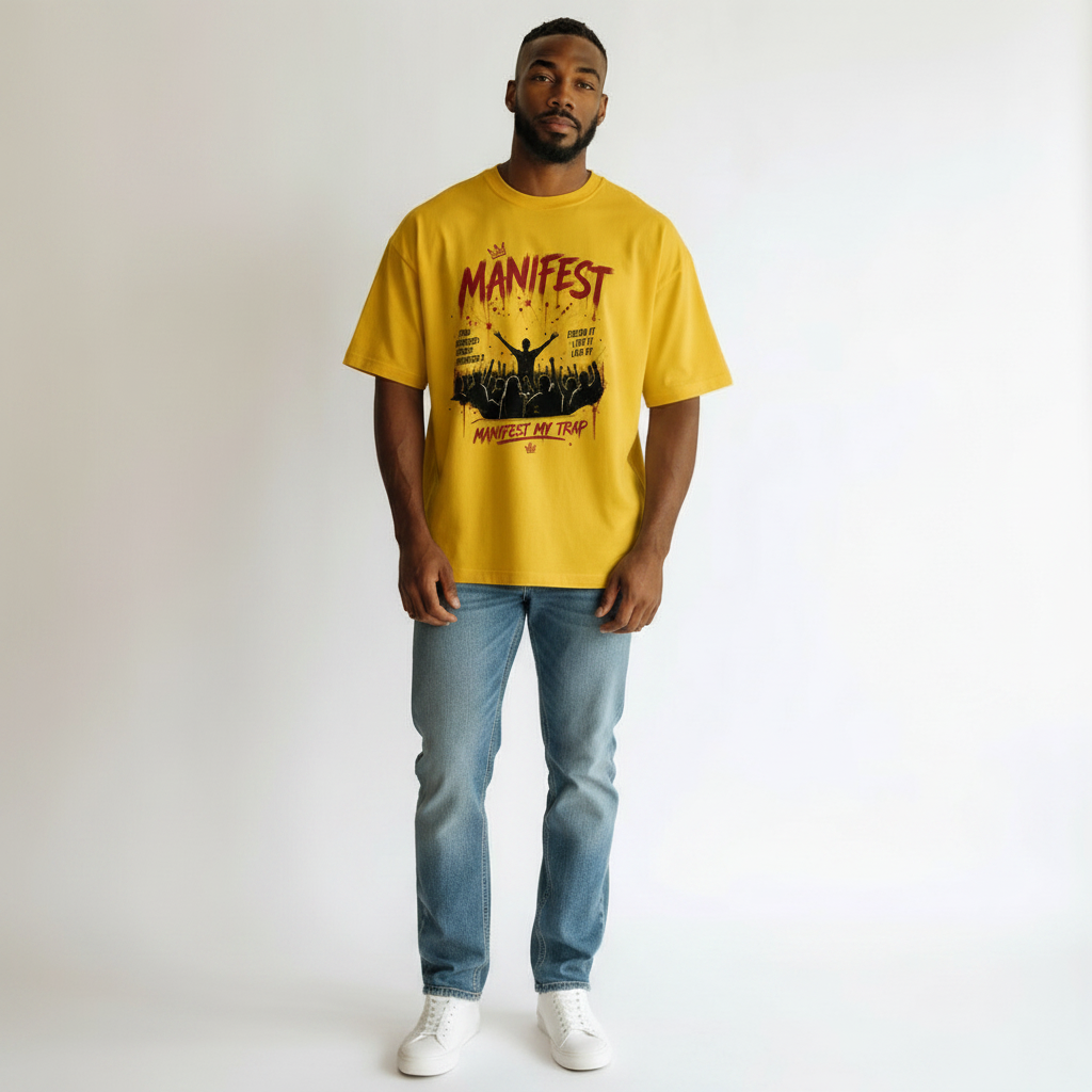 Men's Yellow Manifest Graphic Oversized T-Shirt