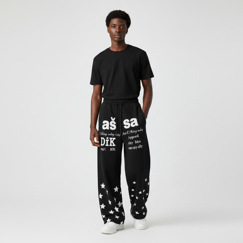 Star Print Wide-Leg Jogger Pants