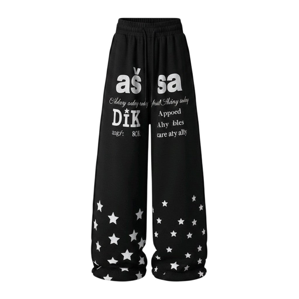 Star Print Wide-Leg Jogger Pants