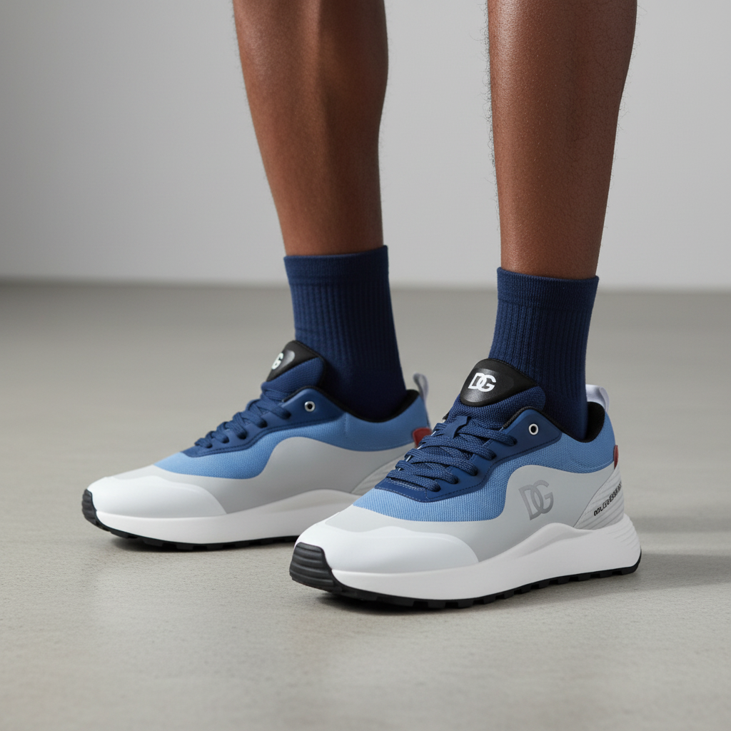 Men's Blue & Grey Colour-Block Low-Top Running Sneakers