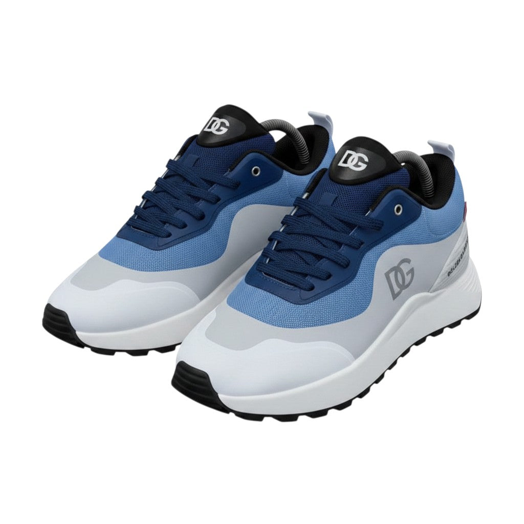 Men's Blue & Grey Colour-Block Low-Top Running Sneakers