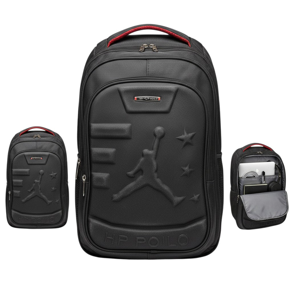 Black 3D Embossed Jumpman Star Unisex School Backpack
