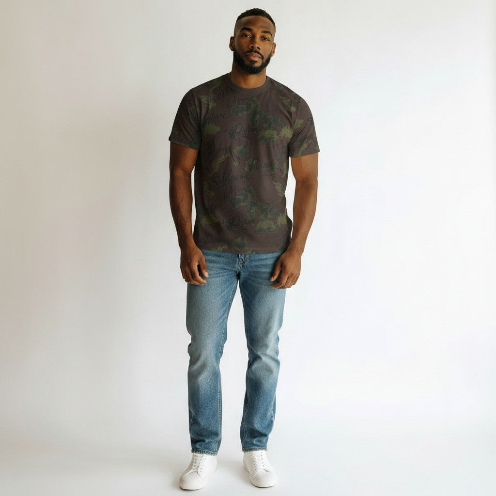 Men's Camo Script Oversized Round-Neck Tee