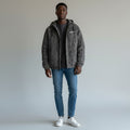 Men's Charcoal Abstract Print Zip-Up Hooded Jacket