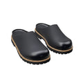 Men's Black Leather Backless Mule Slides with Tan Welt Trim and Lug Sole