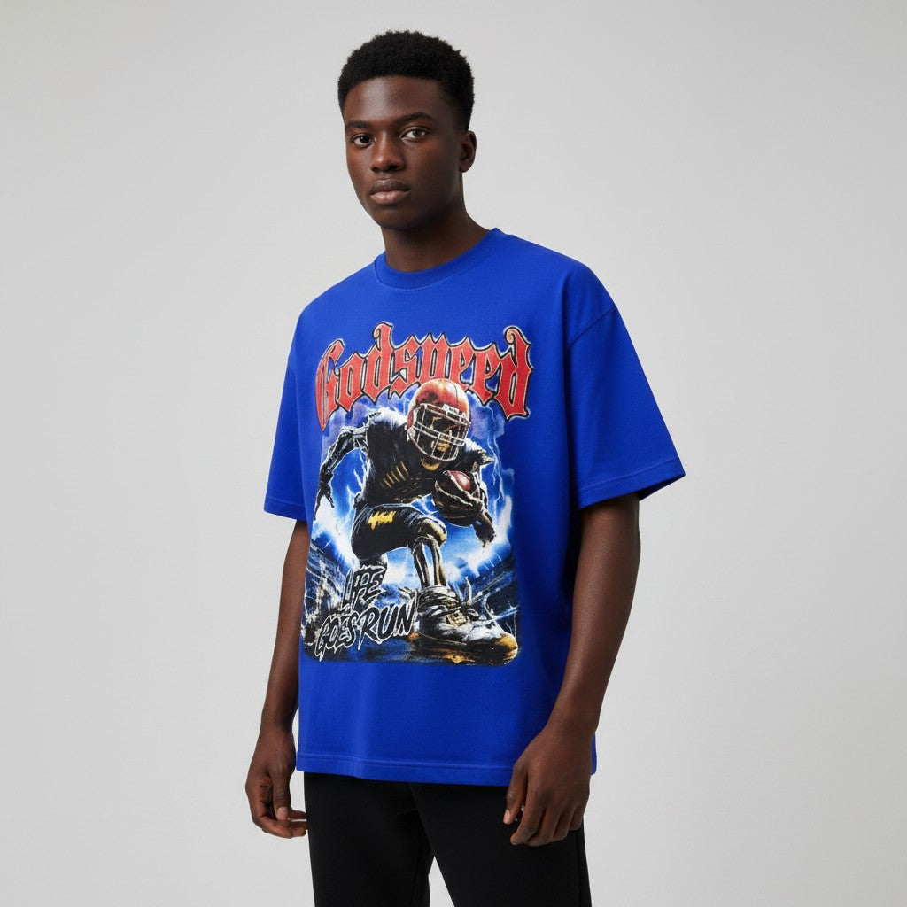 Men's Royal Blue Football Graphic Statement Oversized Tee