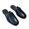 Black Smooth Leather Plain Slip-On Mule