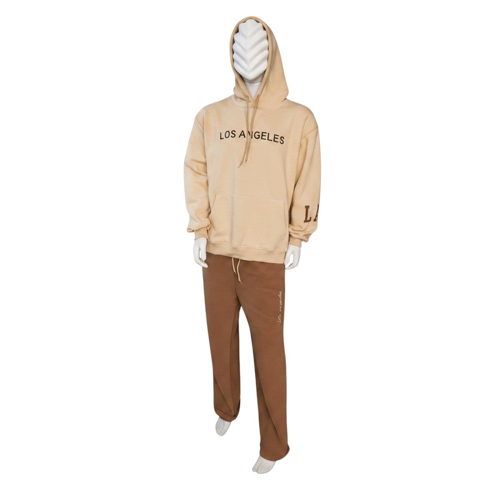 Los Angeles Hoodie & Jogger Tracksuit Set – Sand/Rust
