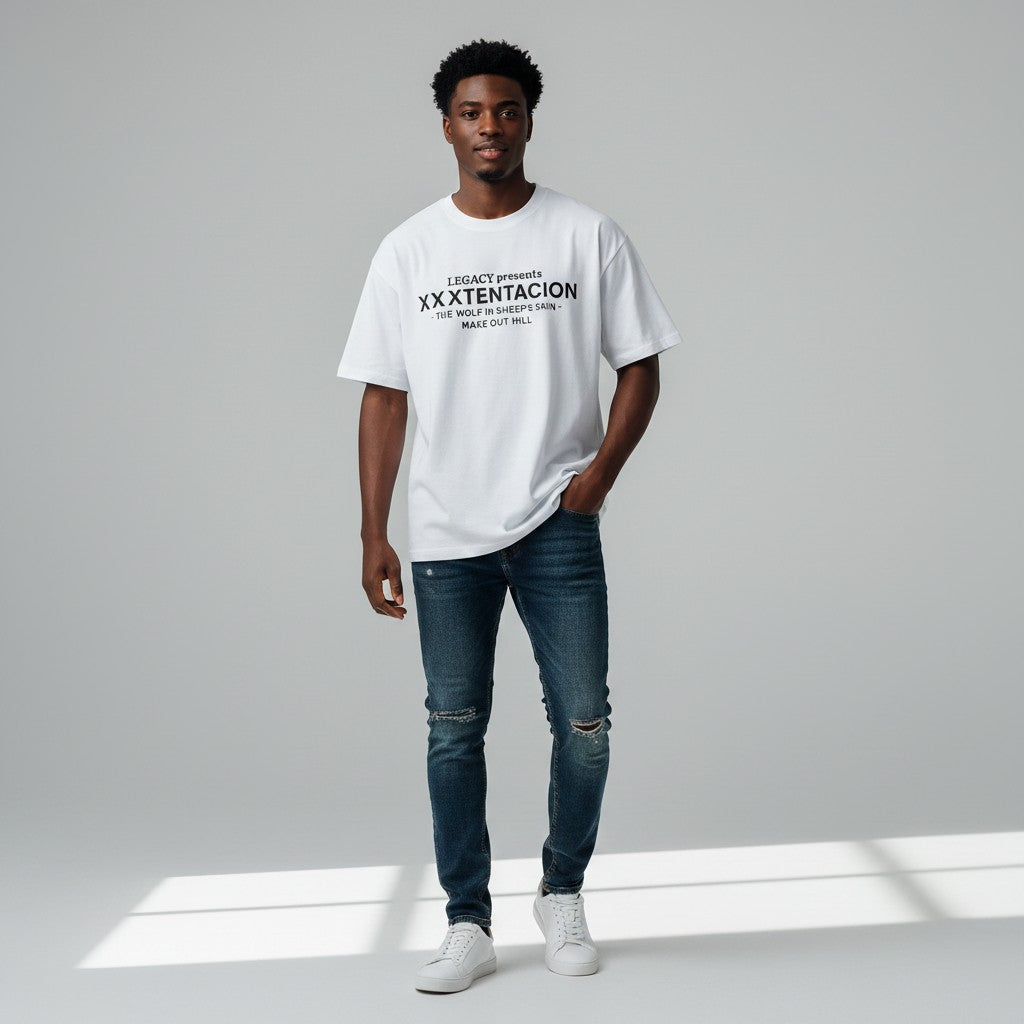 Men's White Legacy Dept Documentary Typography Oversized Tee