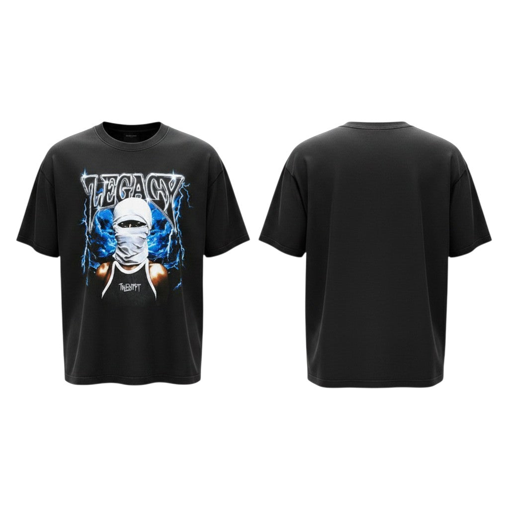 Men's Black Legacy Gothic Lightning Graphic Oversized Tee