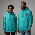 Compass Rose Stripe-Sleeve Pullover Hoodie – Teal
