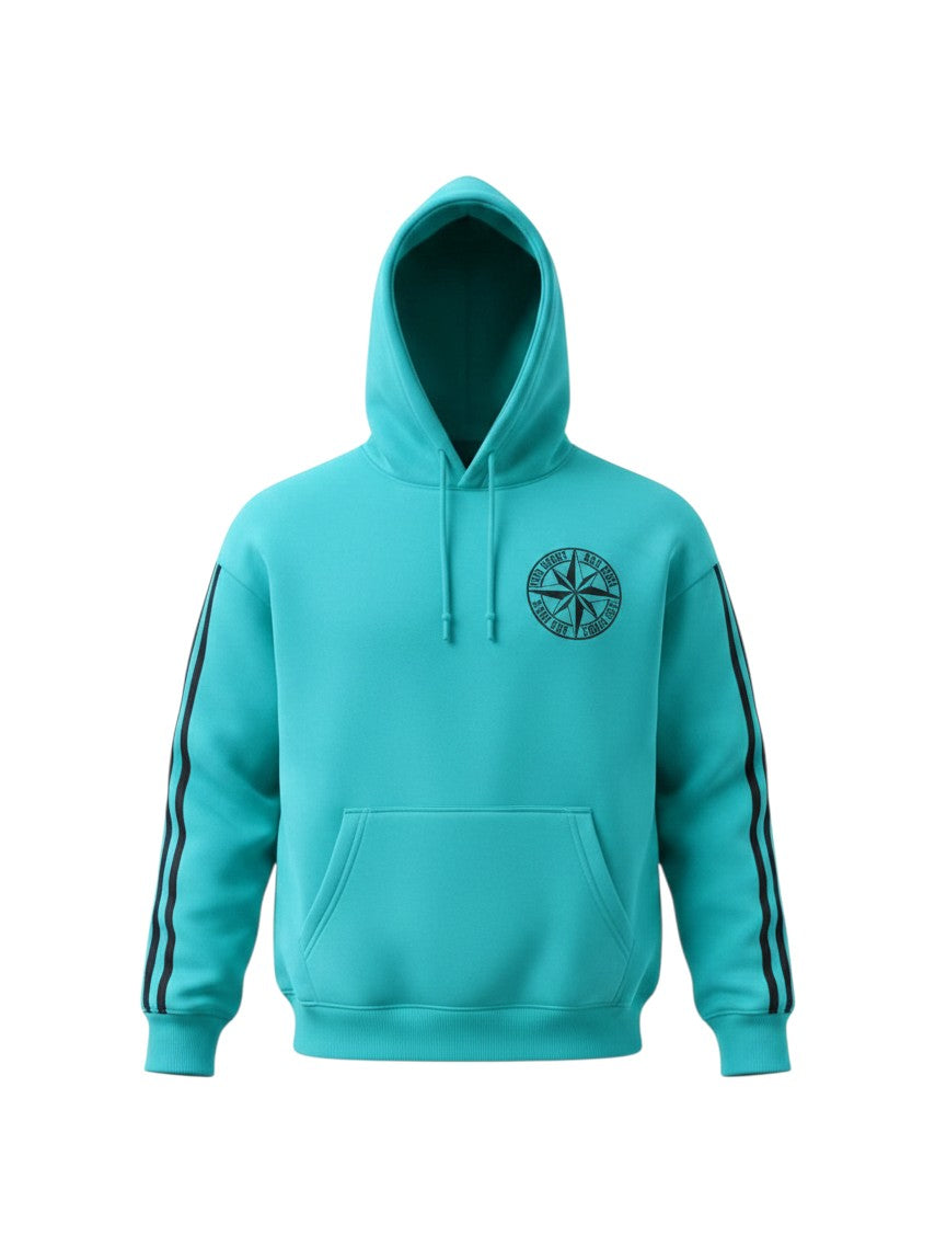 Compass Rose Stripe-Sleeve Pullover Hoodie – Teal