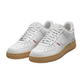 Men's White Mid-Top Leather Sneakers with Gum Sole & Stitch Detail