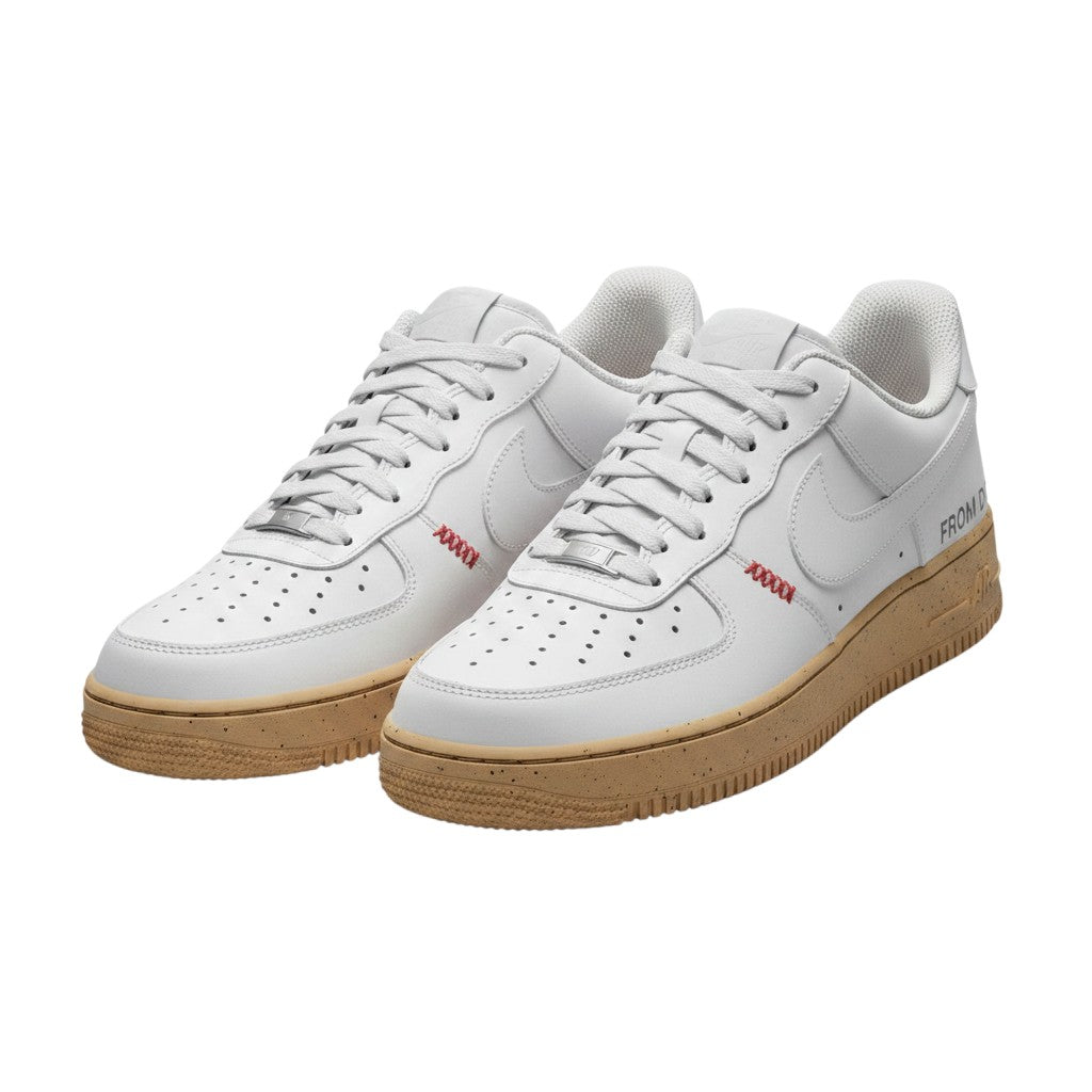 Men's White Mid-Top Leather Sneakers with Gum Sole & Stitch Detail