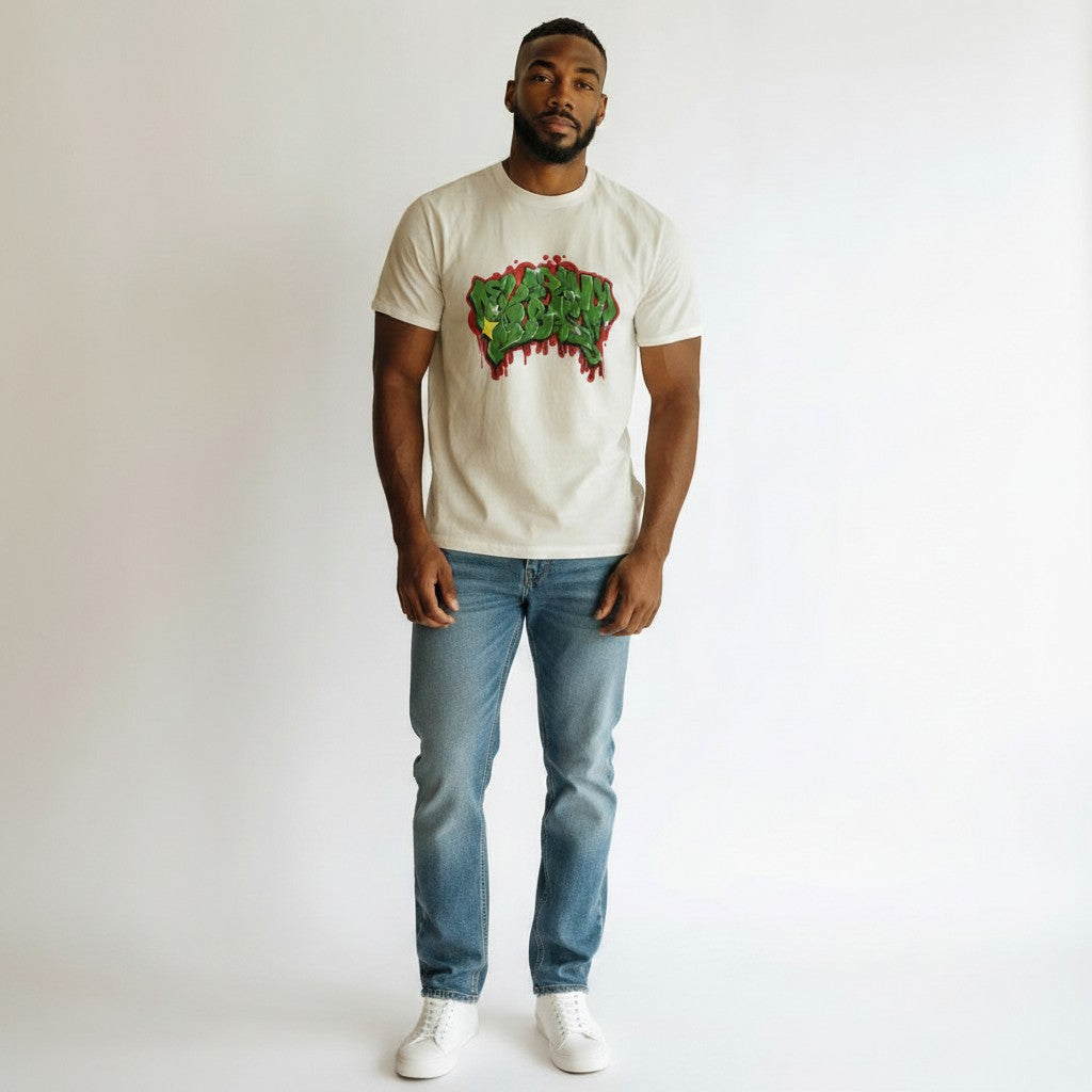 Men's White Graffiti Print Oversized Tee