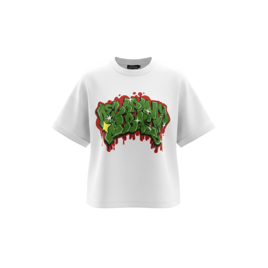 Men's White Graffiti Print Oversized Tee