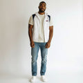 Men's White & Navy Sleeveless Zip-Up Hoodie Vest