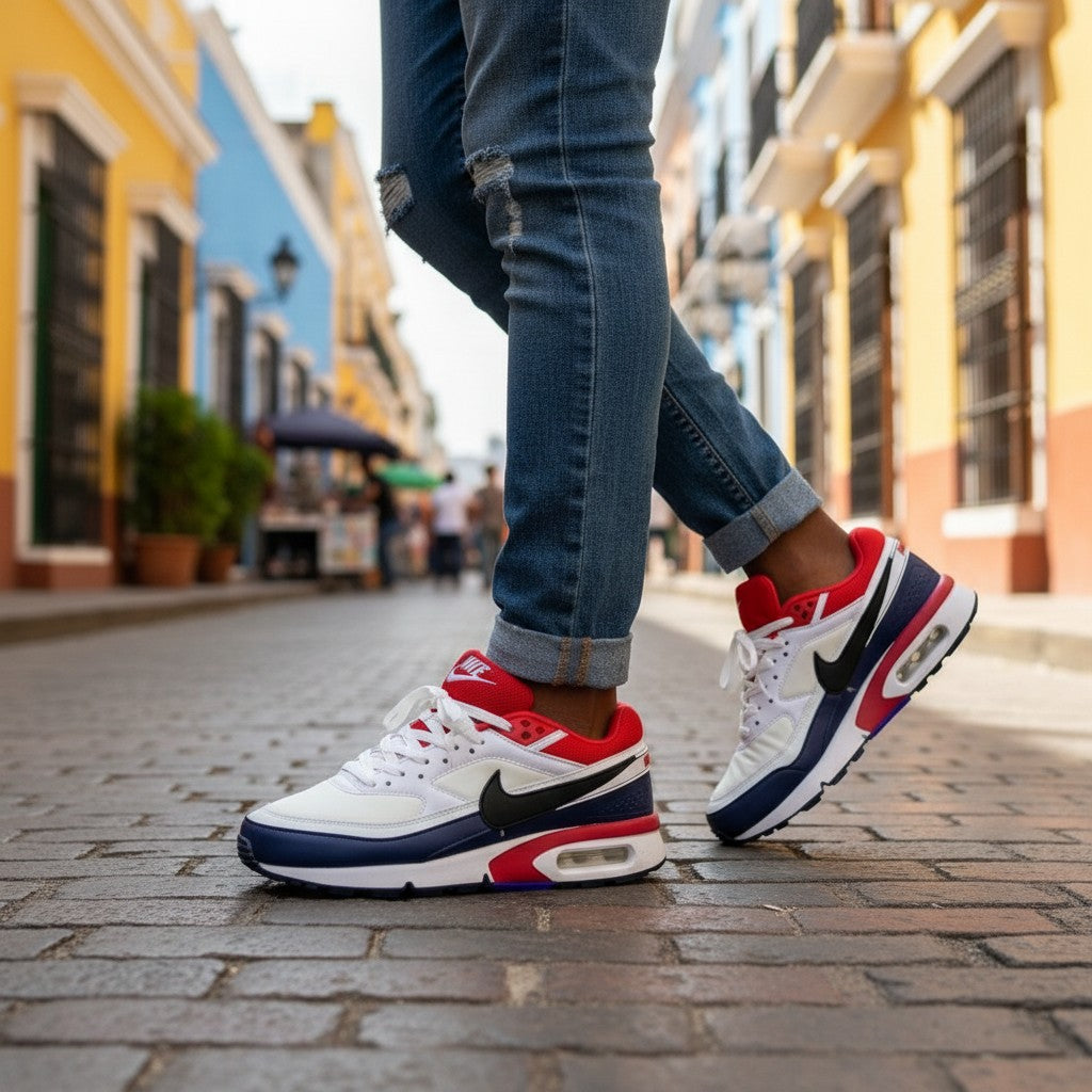 White Red Navy Air Cushion Low-Top Sneakers
