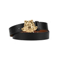 Black Leather Gold Medusa Buckle Men's Belt