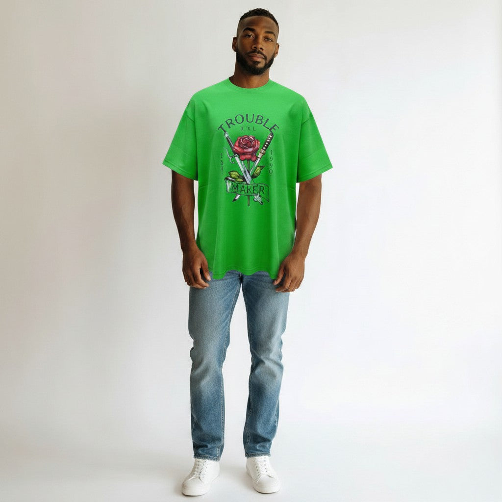 Trouble Maker Rose Graphic Tee – Green