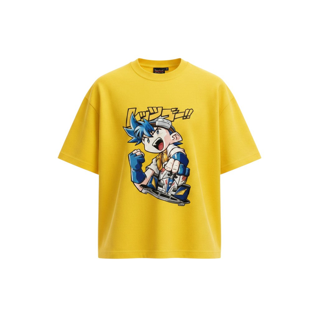 Men's Yellow Anime Graphic Oversized T-Shirt