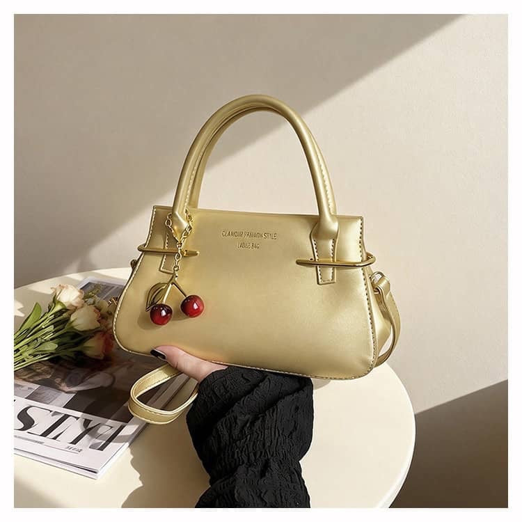 Gold Metallic Mini Handbag with Cherry Charm