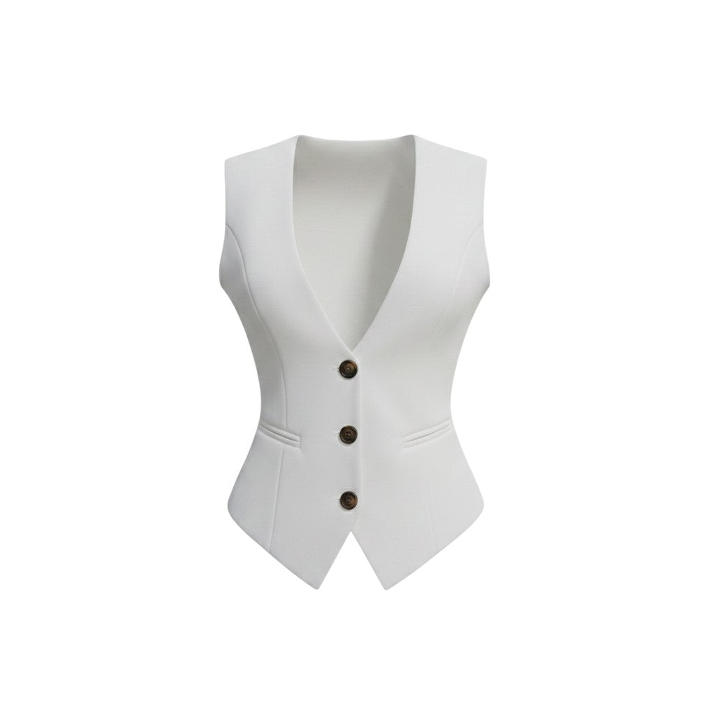 Women's White Button-Front Structured Waistcoat