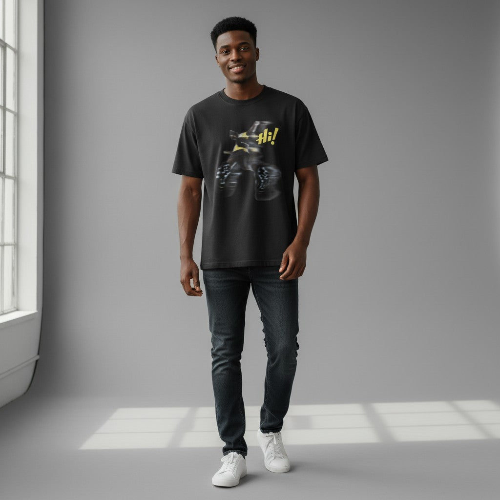 Men's Black Oversized Graphic Tee – Abstract Motion Print