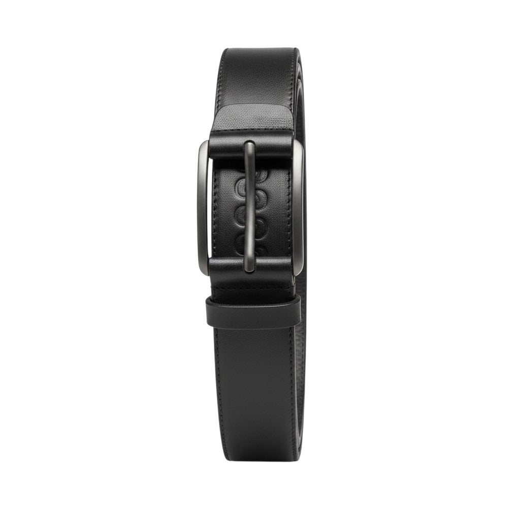 Black Embossed Monogram Leather Belt Men's