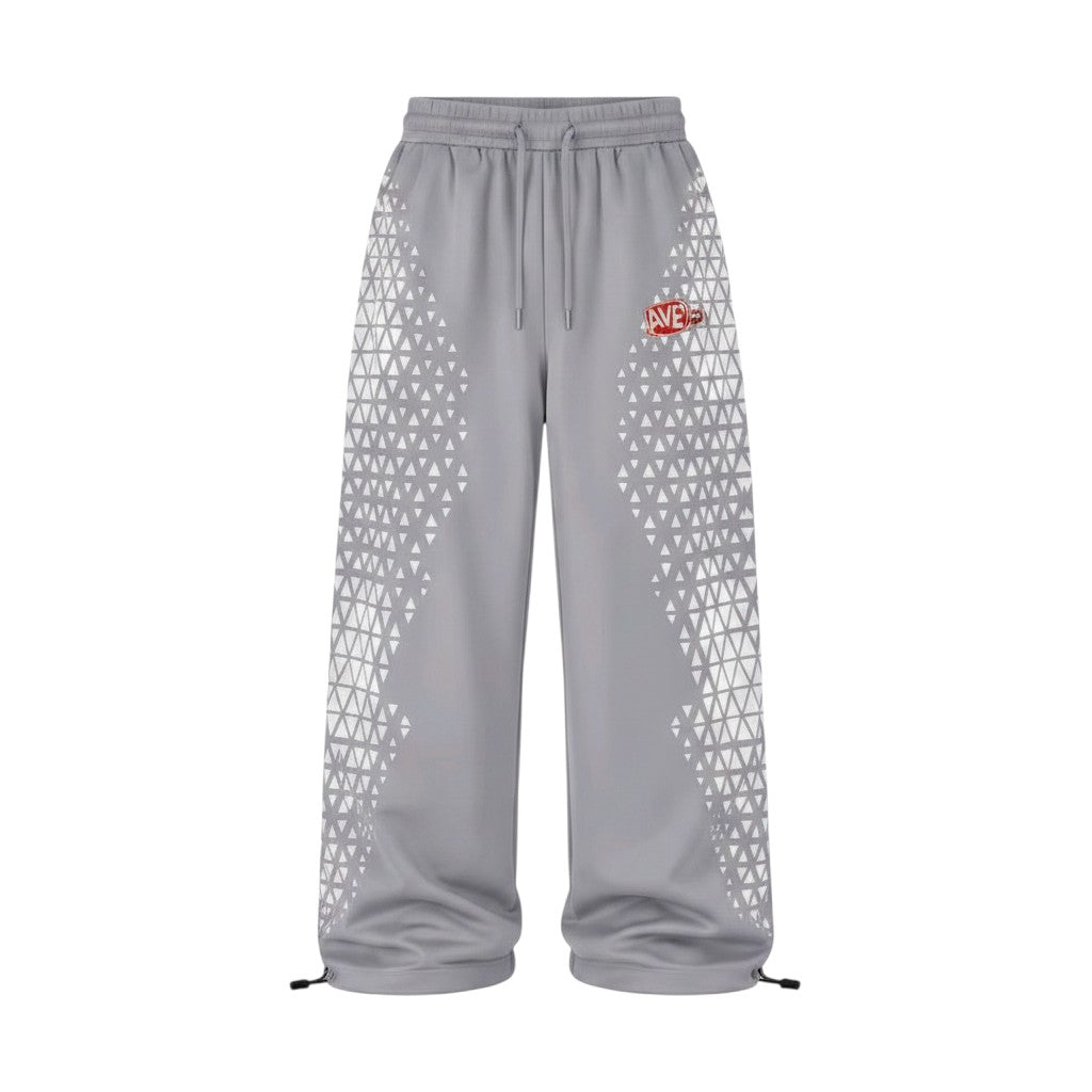 Men's Grey Wide-Leg Geometric Print Joggers