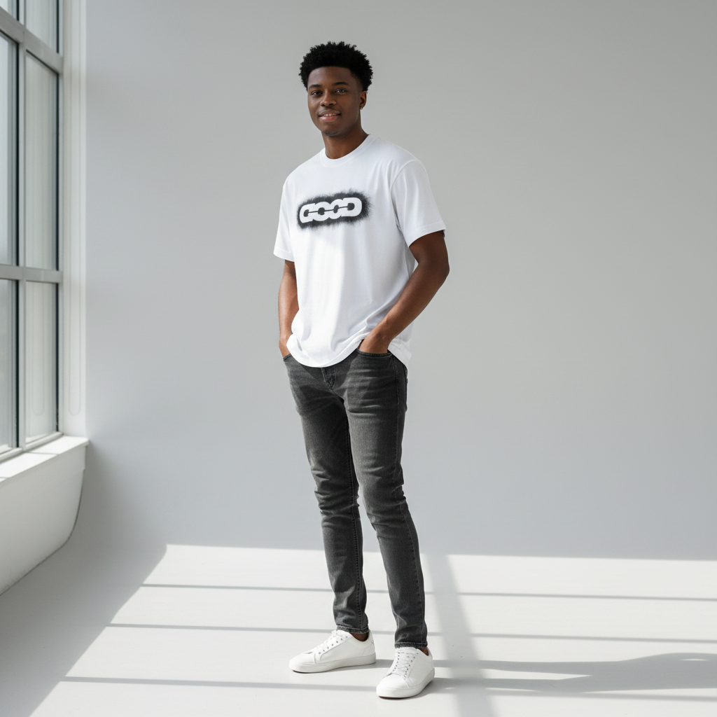Men's White Oversized Graphic Tee – Chain Logo Print