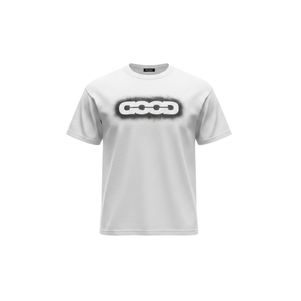 Men's White Oversized Graphic Tee – Chain Logo Print