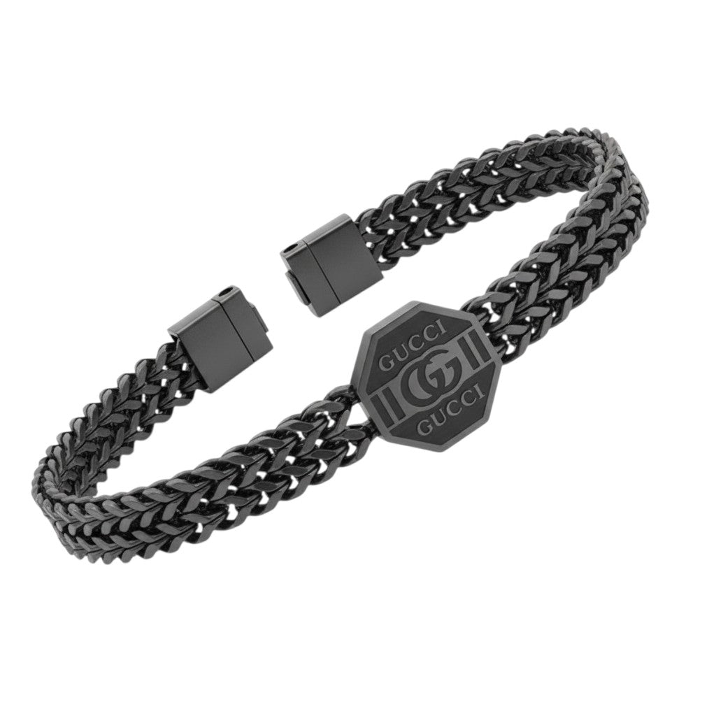 Black Braided Chain Octagon Plate Bracelet