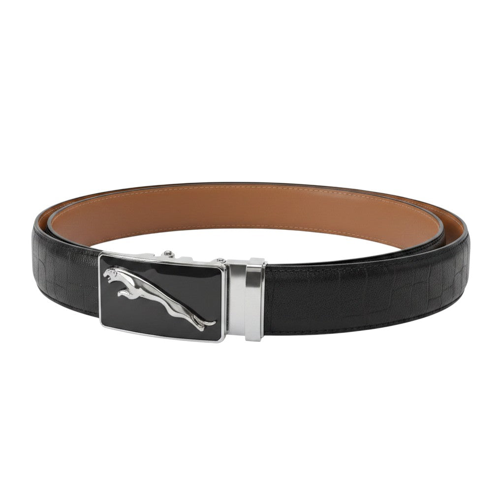 Embossed Patterned Leather Belt Single-Prong Buckle