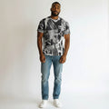 Men's Monochrome Abstract Print Oversized Round-Neck Tee