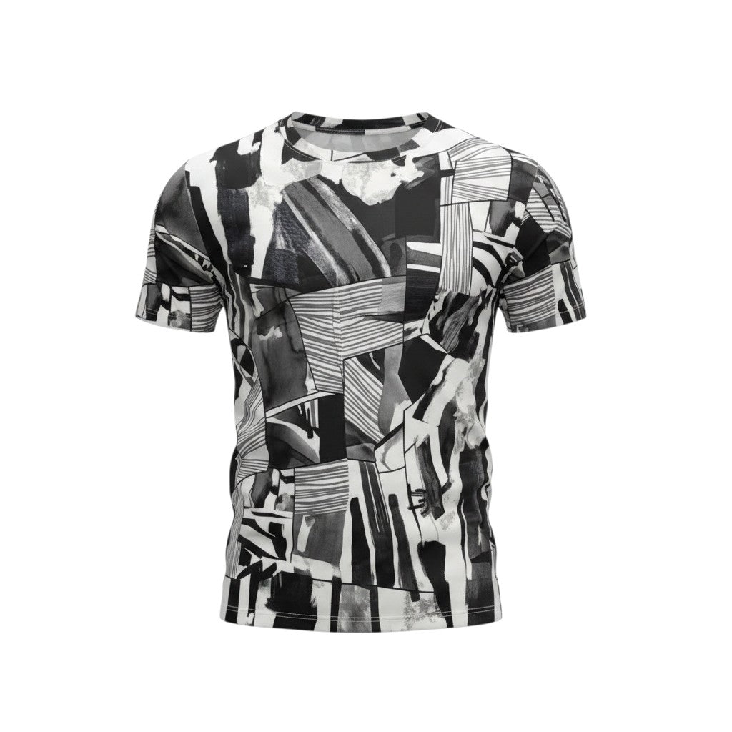 Men's Monochrome Abstract Print Oversized Round-Neck Tee