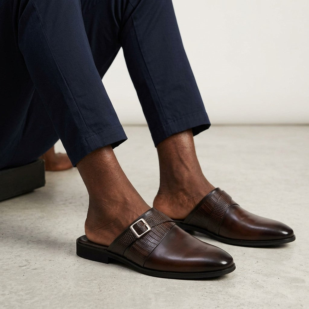 Billionaire Italian Couture Dark Brown Monk-Strap Leather Mule