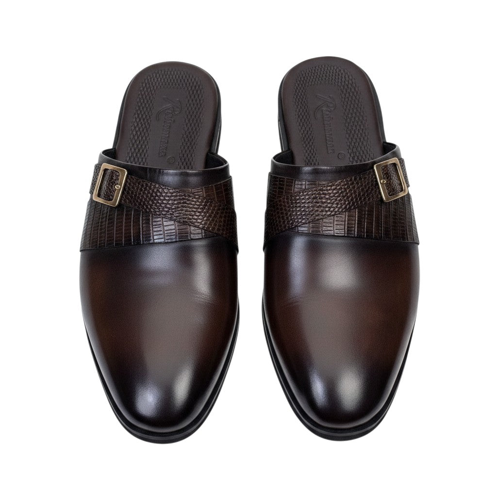 Billionaire Italian Couture Dark Brown Monk-Strap Leather Mule