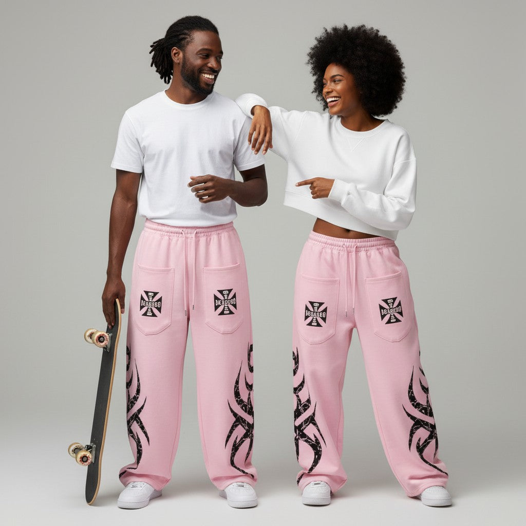 Pink Tribal Flame Wide-Leg Joggers