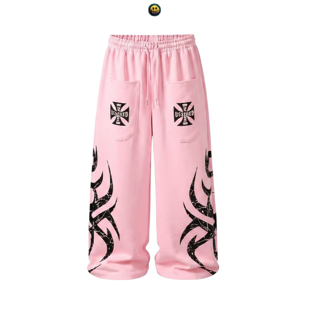 Pink Tribal Flame Wide-Leg Joggers