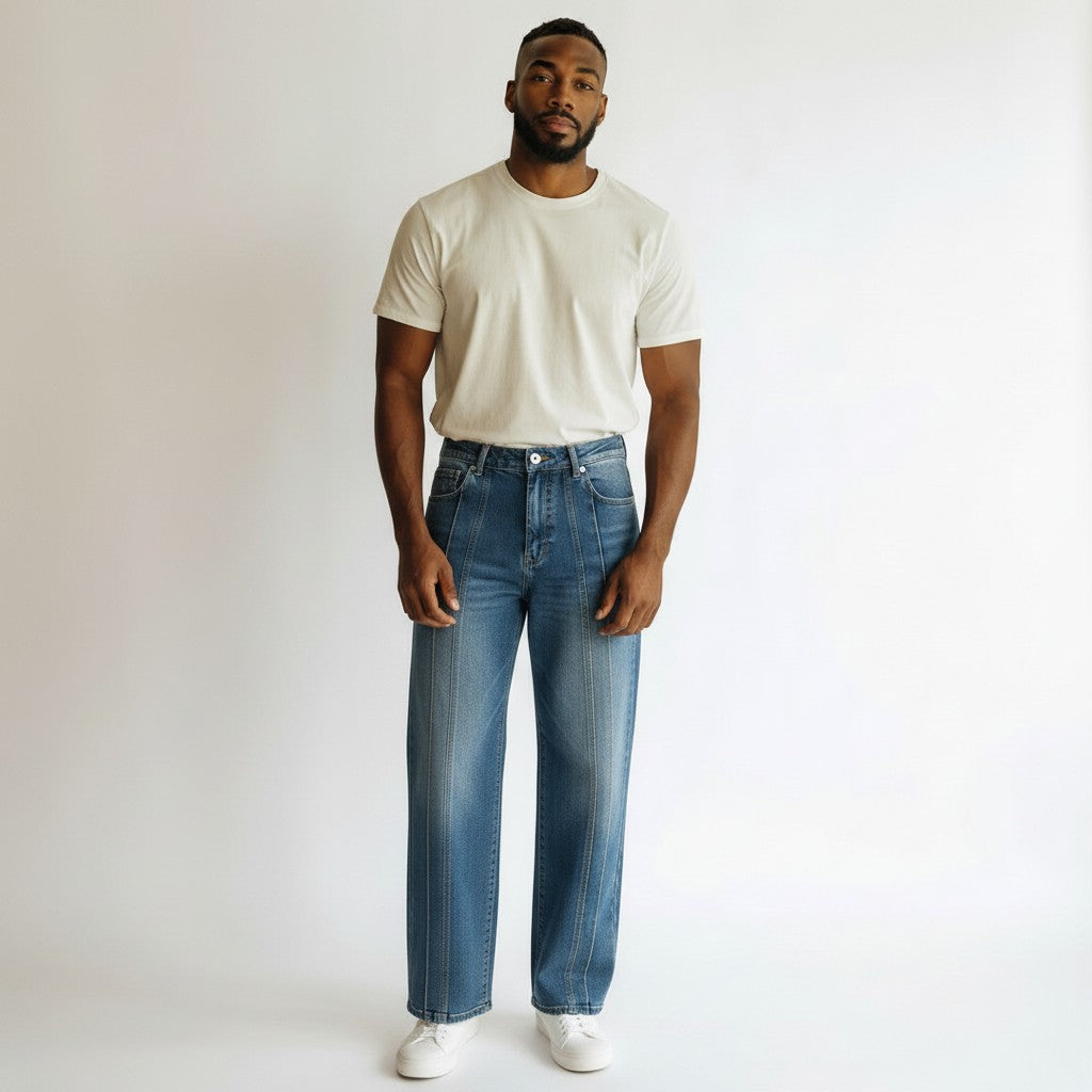 Vintage Wash Balloon Jeans with Seam Detail