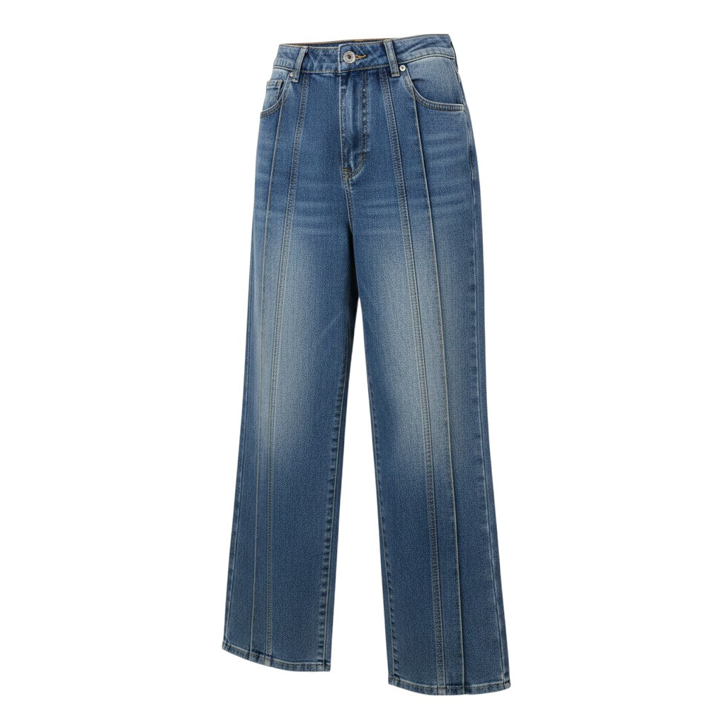 Vintage Wash Balloon Jeans with Seam Detail