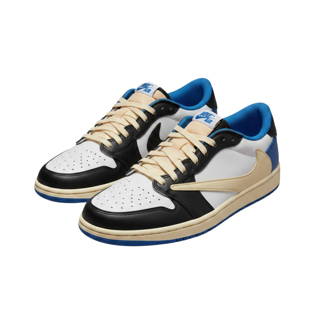 Men's White Black & Blue Colour-Block Low-Top Sneakers