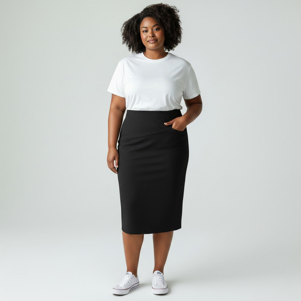 Women's Dark Navy Wrap-Detail Pencil Skirt